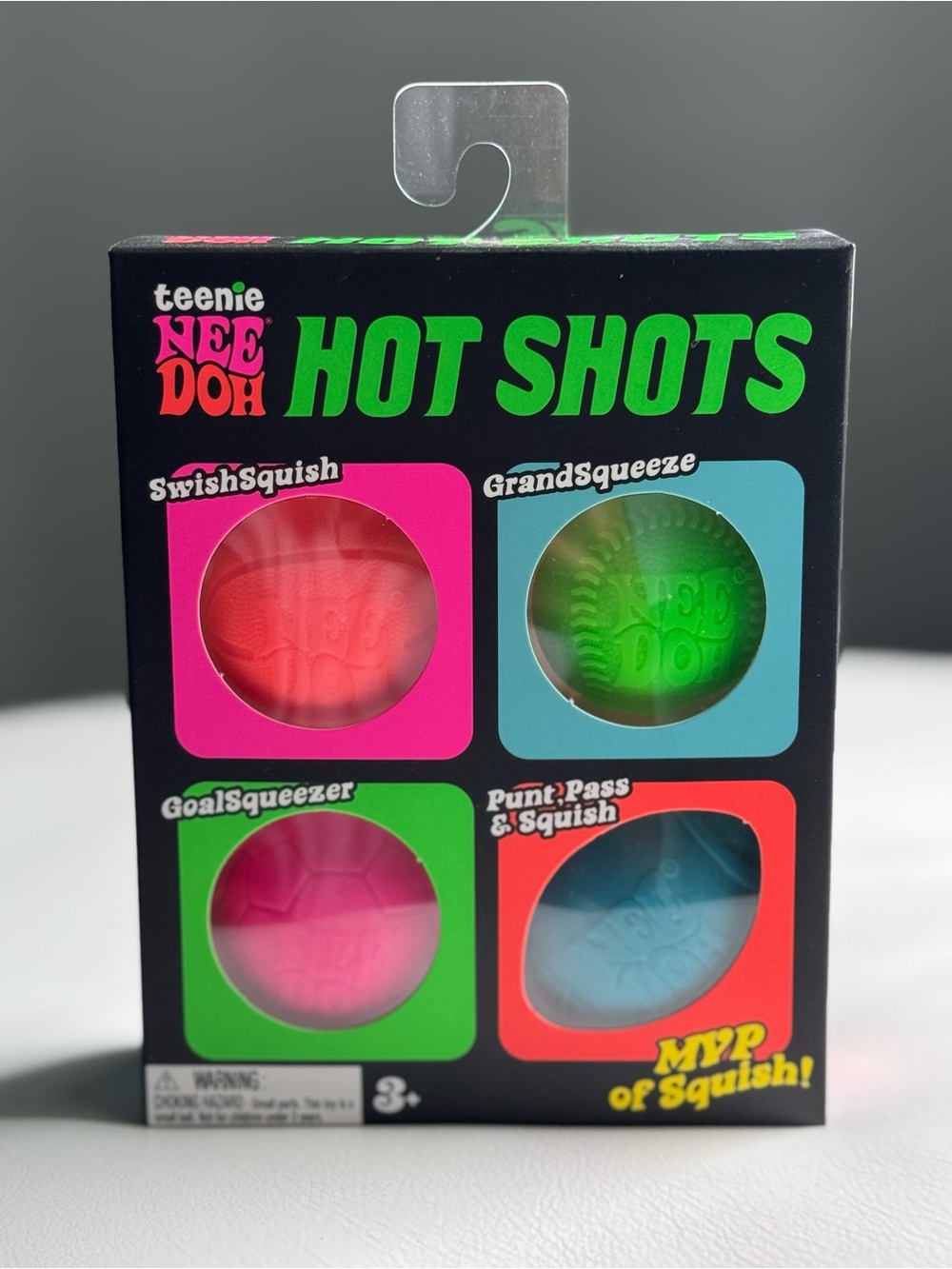 Needoh Hot Shots Teenie 4 pack Squishy Squeezy Fidget Toy Pink Blue Football - Picture 4 of 14